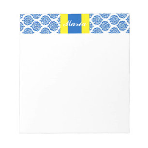 Blå Damask Gul Band Damask Anpassad Anteckningsblo Anteckningsblock