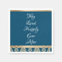 Blå Damask Guld Skrift Bröllop