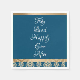 Blå Damask Guld Skrift Bröllop Pappersservett