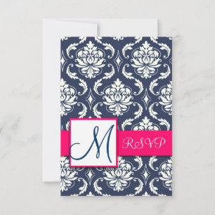 Blå Damask Rosa RSVP-kort för fyrkantiga inbjudnin OSA Kort
