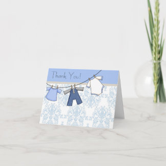 Blå Damask Tacksamhetskort för Babypojke på Klädto Tack Kort