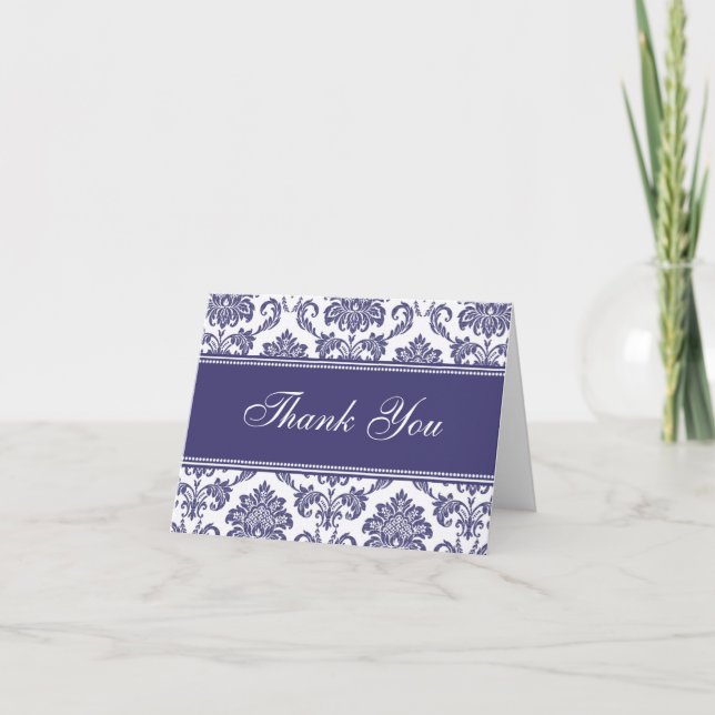 Blå Damask Tacksamhetskort Tack Kort (Framsida)