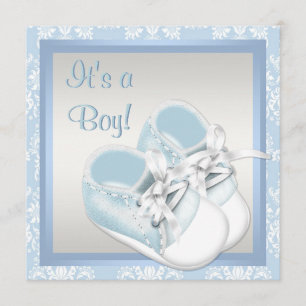 Blå Damasksko Blå Damask Baby Boy Shower Inbjudningar