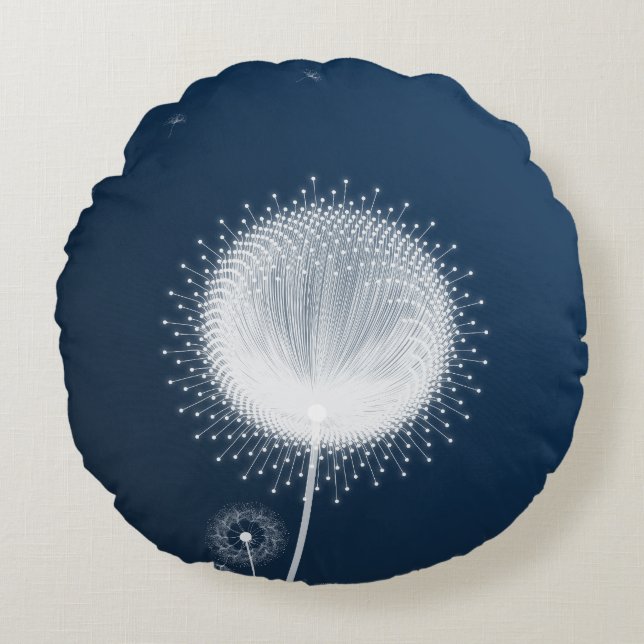 Blå Dandelion Fluff Dekorativ Kastkudde   Rund Kudde (Framsidan)