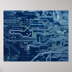 blå dator för elektroniskt kretskort mönster poster