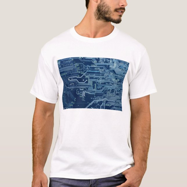 blå dator för elektroniskt kretskort mönster tee shirt (Framsida)