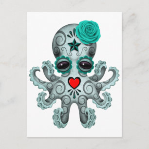 Blå Day of the dead-socker Skull Baby Vykort