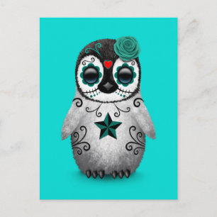 Blå Day of the dead-socker Skullpenguin Vykort