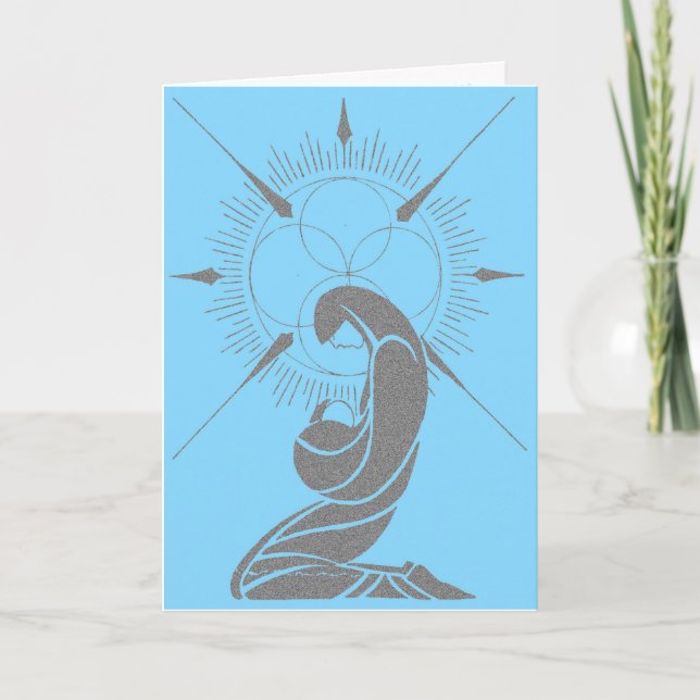 Blå Deco Madonnan och barnet Helgkort (Framsida)