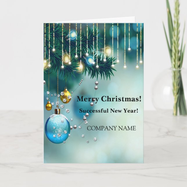 Blå dekorationNyårsljus och julgran  Helgkort (Framsida)