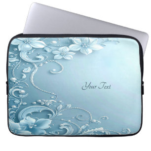 Blå dekorativ blommig laptopsleeve laptop fodral