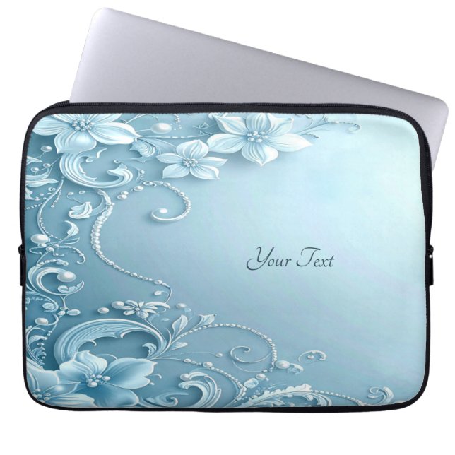 Blå dekorativ blommig laptopsleeve laptop fodral (Framsidan)
