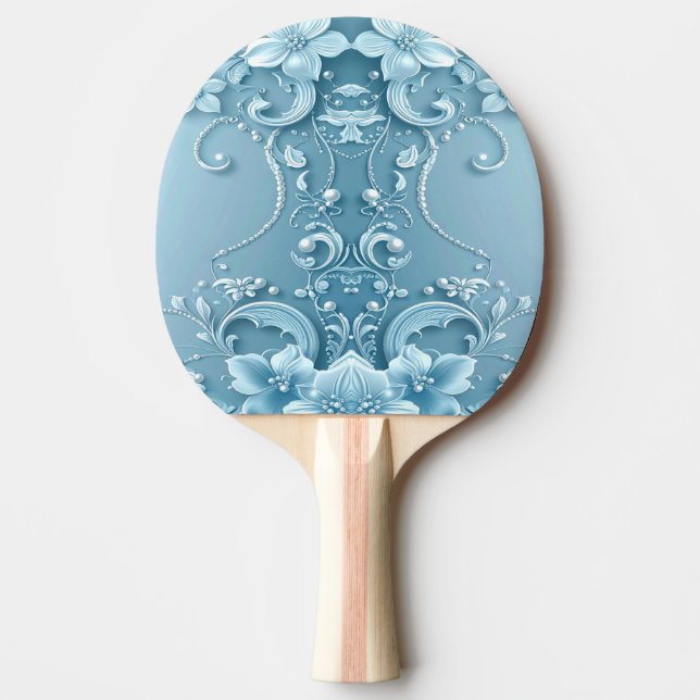 Blå Dekorativ Blommig Pingisracket (Framsidan)