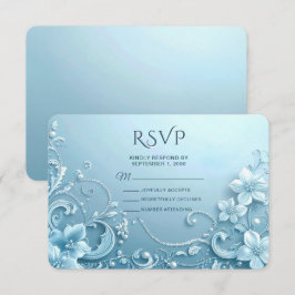 Blå Dekorativ Blommig RSVP-kort OSA Kort