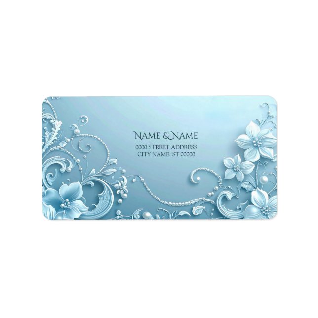 Blå dekorativ blomsterreturadressetikett adressetikett (Framsidan)