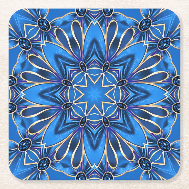 Blå dekorativ semester papper coaster underlägg papper kvadrat (Framsidan)