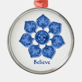 Blå dekorativ strukturutskärning blomma julgransprydnad metall