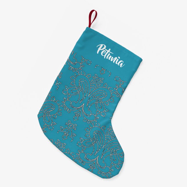 Blå dekorativ utskrift  liten julstrumpa (Framsidan (Hängande))
