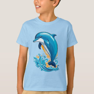 Blå delfin hoppar över havsvågor t shirt