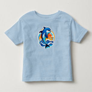 Blå delfin hoppar över havsvågor t shirt