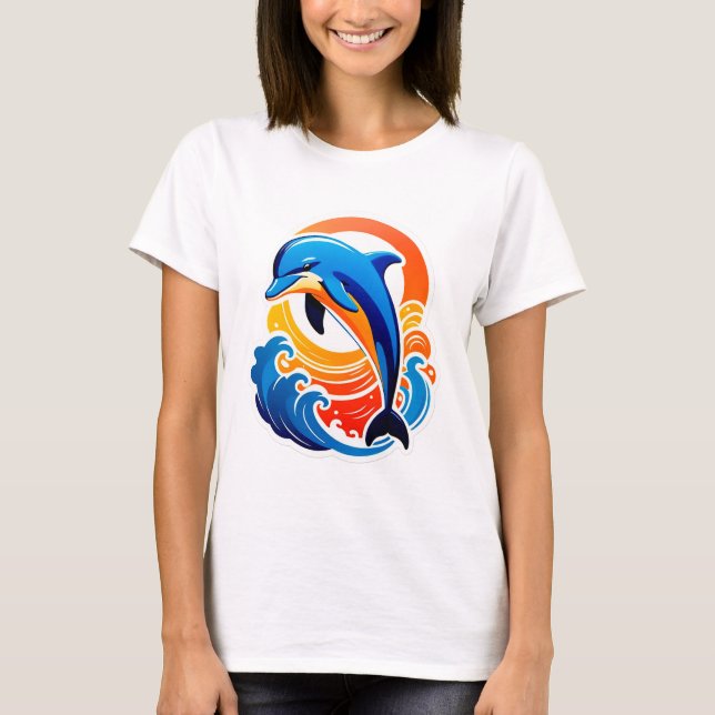 Blå delfin hoppar över havsvågor t shirt (Framsida)