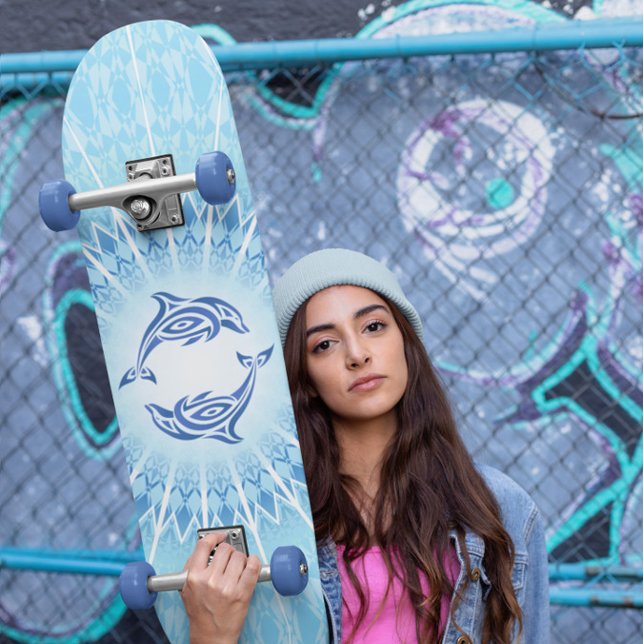 Blå Delfiner Mandala Marin Skateboard Bräda 21,5 Cm (Skapare uppladdad)