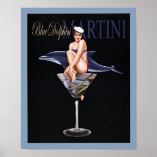 Blå delfiner Martini Poster