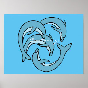 Blå delfiner som cirkulerar Thunder_Cove Poster