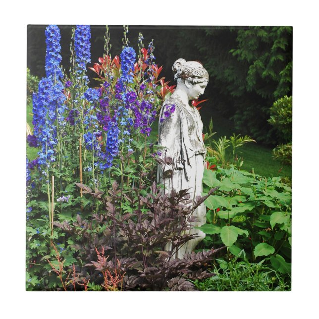 Blå delfinets blomsterträdgård och status kakelplatta (Framsidan)