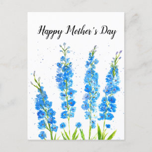 Blå delfinhalt, vattenfärgad elegant, blommigt, ru vykort
