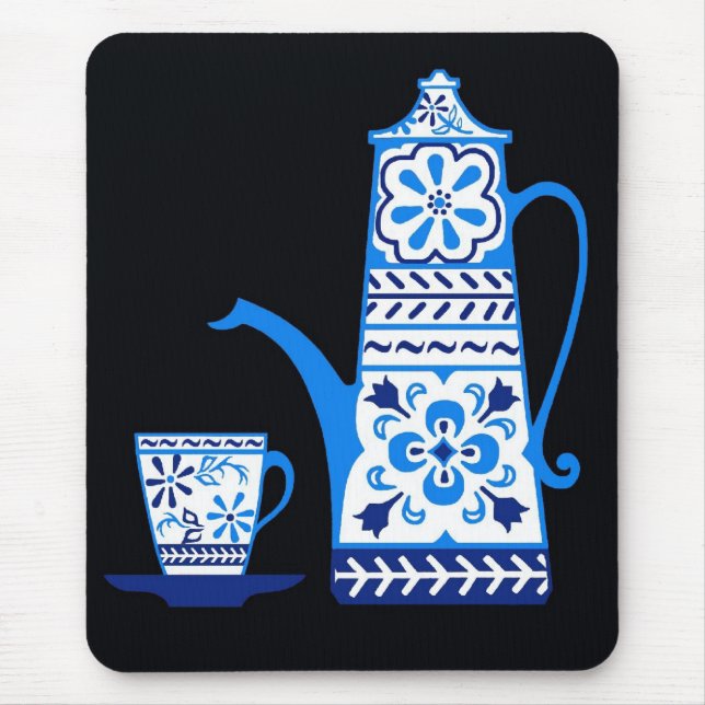 Blå delft, folkkonst kaffe/tepott musmatta (Framsidan)