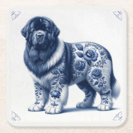 Blå Delft Landseer Newfoundland Underlägg Papper Kvadrat