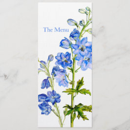 Blå delphinium art bröllop middag Meny