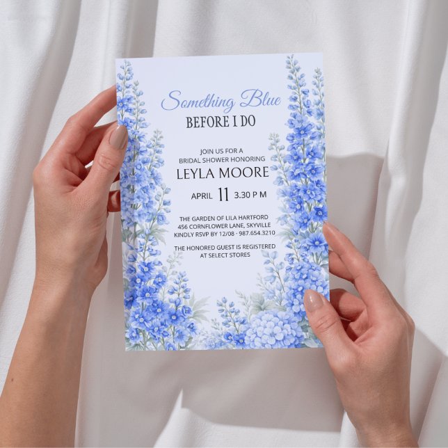 Blå Delphinium Bröllopsdusch Något Blått Inbjudningar (Blue Delphinium Bridal Shower Something Blue Invitation
)