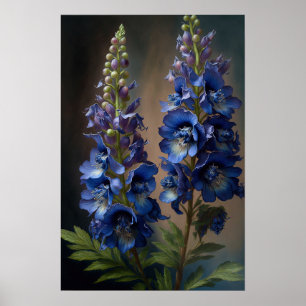 Blå Delphinium Flowers Art Skriv ut Poster