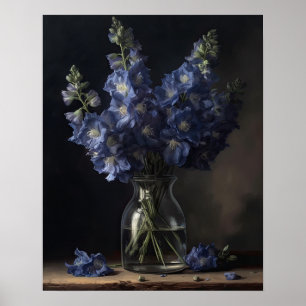 Blå Delphinium Flowers Art Skriv ut Poster