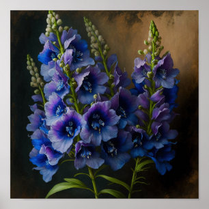 Blå Delphinium Flowers Art Skriv ut Poster
