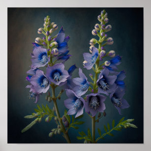 Blå Delphinium Flowers Art Skriv ut Poster