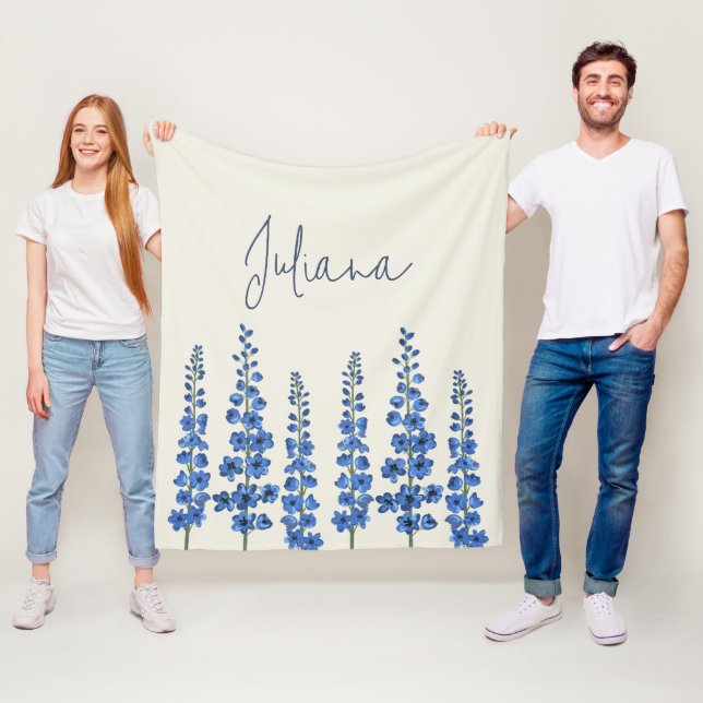 Blå Delphinium Flowers i juli Fleecefilt (På plats)