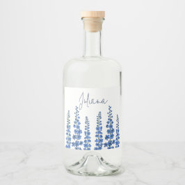 Blå Delphinium Flowers i juli Spritflaskor Etikett