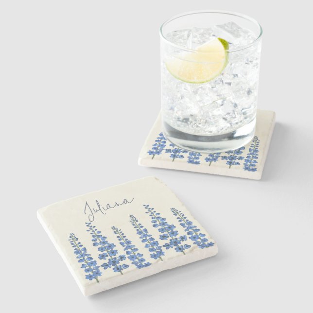 Blå Delphinium Flowers i juli Stenunderlägg (Sidan)