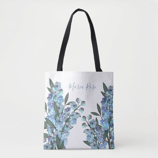 Blå Delphinium-handväskor Tygkasse (Framsida)