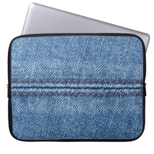 Blå denim-bakgrundsstängning (makro) laptop fodral