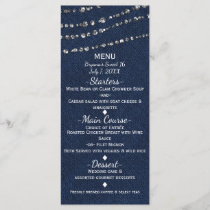 Blå Denim & Diamanter Gnistrar Bling Party Meny