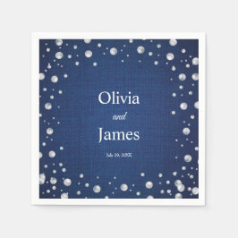 Blå denim Diamonds Pearls Bröllop Pearls Couple's Pappersservett