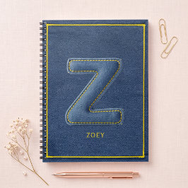 Blå Denim Falskt Sytt Lapp Bokstav Z Monogram Anteckningsbok