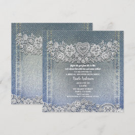 Blå Denim Jean & Vit Spets Bröllopsdusch Inbjudningar