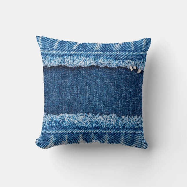 Blå denim jeans tyg struktur kudde (Framsida)
