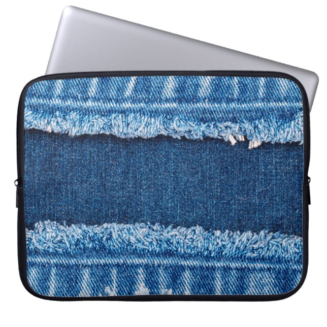 Blå denim jeans tyg struktur laptop fodral (Framsidan)