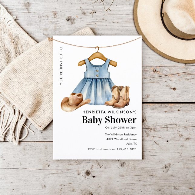 Blå Denim Klänning Cowboy Stövlar Baby Shower Inbjudningar (Skapare uppladdad)